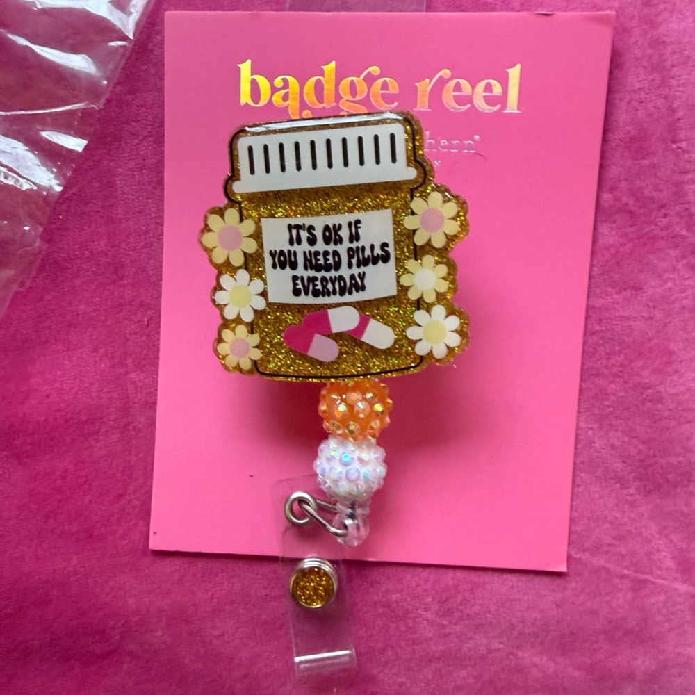 Glitter It’s OK Pill Badge Reel